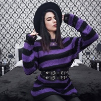 Punk Gothic długi Unisex sweter 2021 lato kobiety paski fajne Hollow Out Hole Broken Jumper Loose Rock cienki ciemny Streetwear Top 5